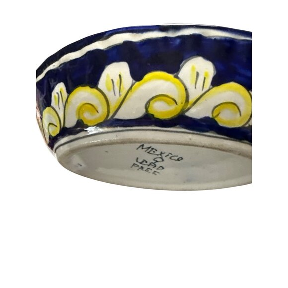 Handcrafted Mexican Talavera by Q Blue Ceramic Oval Serving Bowl 9.25" x 6.25" - Picture 3 of 7